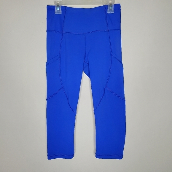 Lululemon Blue Outrun Ruched Mesh Pocket Luxtreme Cropped Tight Leggings - Picture 4 of 11